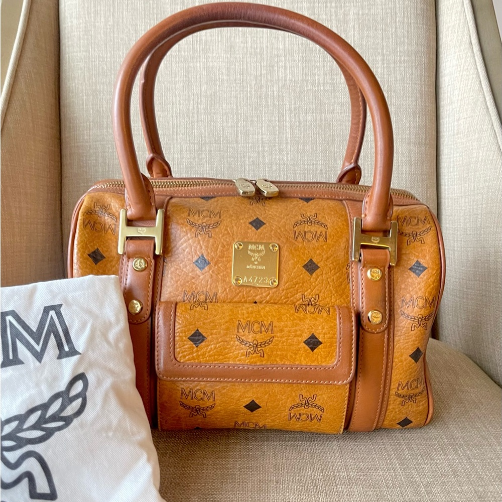 Authentic MCM congnac Boston bag (D7108)
